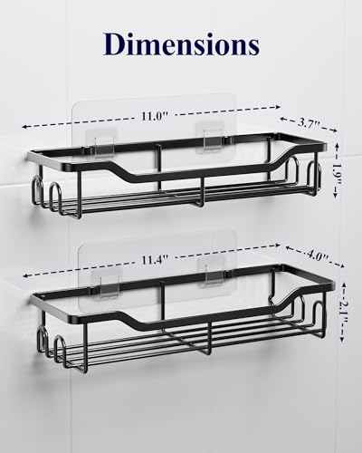 Kitsure Shower Caddy Large - Adhesive Shower Organizer, Stainless Steel Shelf for Inside Shower, No Drill Bathroom Organizers and Storage, Home Decor Accessories, 2 Pack, Black - color: Black, size: Large