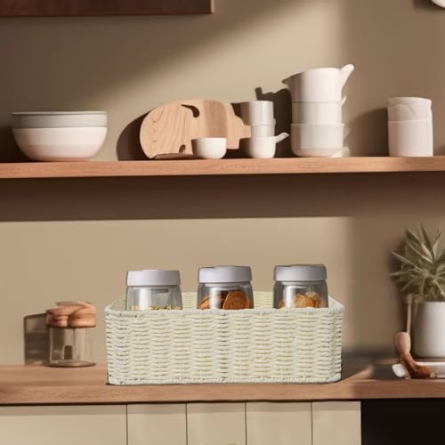 Drawer basket Handwoven Paper Rope Rectangular Shallow Basket Storage-15.35X12.01X4.72 Inches (Off-white) - color: Off-white