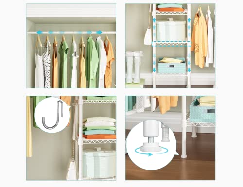 Ulif M1 Closet Storage Organizer System, 6 Tiers Heavy Duty Metal Garment Rack with 3 Expandable Hanger Rods, Wall Mounted Space Saver Suits from 5.4-8.7 ft. Width, 71.2”H x 14”D, 700LBS, White - color: White