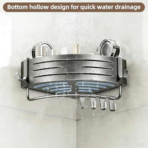 Corner Shower Caddy,Suction Cup Shower Bathroom Wall Shelf,No Drill Rust Proof Aluminum Organizer with Hooks,Floating Rack for Inside (Suction Cup Corner Shower Caddy,1 Tier,Gray) - style: Suction Cup Corner Shower Caddy ,1 Tier ,Gray