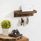 MyGift 10 Inch Floating Wall Shelf with Hooks, Dark Brown Wood Entryway Storage Shelf with 4 Metal Key Hooks - color: Dark Brown