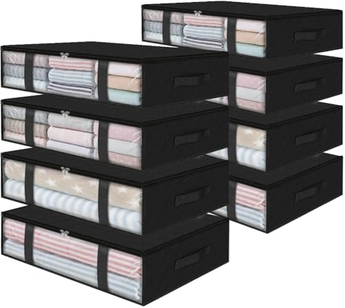 StorageRight Under Bed Storage Bags 8 Pack, 40L Large Clothes & Comforter Storage Containers with Clear Window, Breathable Fabric Organizer for Blankets, Bedding, Seasonal Clothing, Black - color: Black, size: 8 Pack