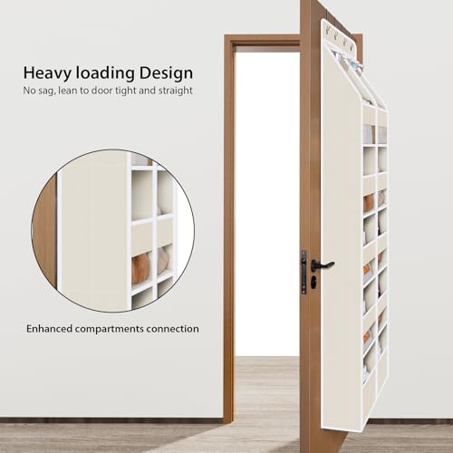 Univivi 6-Shelf Over Door Hanging Organizer Fabric Door Storage with 10 Large Pockets and 4 Small PVC Pockets Closet Cabinet Wall Mount Hanging Storage Organizers for Baby Nursery (Beige Pattern) - color: Beige Pattern (Upgraded), size: 6 LAYER