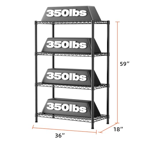 SINGAYE Shelf Closet Wire Shelving：Adjustable Metal Unit for Laundry Room Organization Bathroom Kitchen Home Garage Storage Pantry Rack Shelves - color: Black, size: 4Tier-18"Dx36"Wx59"H