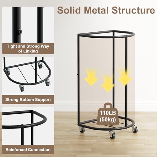 Rolling Laundry Basket with Lid, 100L Laundry Hamper with Wheels, Half Round Laundry Cart with Removable Bag, Sturdy Metal Frame Dirty Clothes Organizer for Bathroom, Bedroom, Black - color: Black, size: 100L(16.9"L x 12.6"W x 31.5"H)