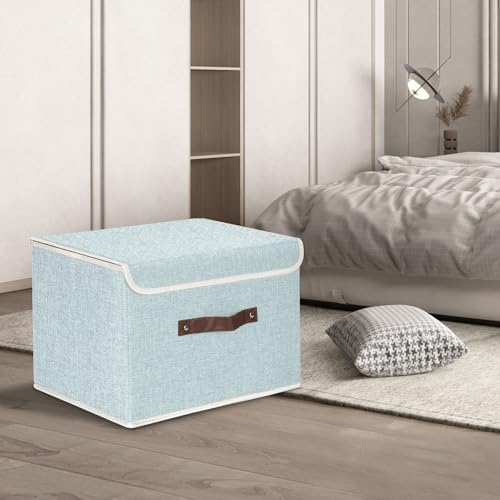 TYEERS Foldable Storage Boxes with Lids 5 Pack Fabric Storage Bins with Lids, Closet Organizers for Clothes Storage, Room Organization, Office Storage, Toys - Aqua Spring - color: Aqua Spring, size: 5-pcs 14.9x9.8x9.8 in