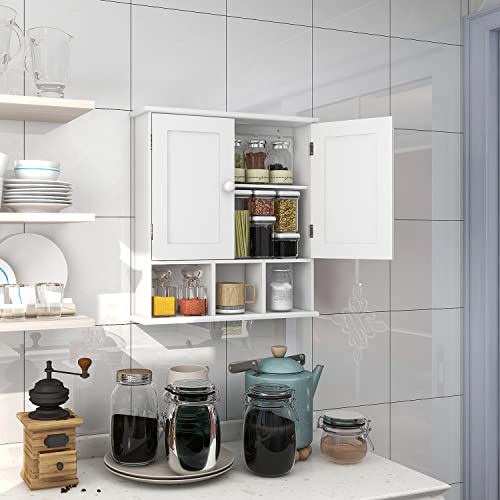 TaoHFE White Bathroom Wall Cabinet with 2 Door Adjustable Shelves,Over The Toilet Storage White Wall Mounted Medicine Cabinets for Bathroom Laundry Room Kitchen - color: White