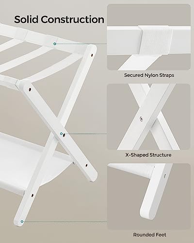 SONGMICS Luggage Rack, Folding Suitcase Stand with Storage Shelf, for Guest Room, Hotel, Bedroom, Heavy-Duty, Holds up to 131 lb, Classic White URLR007W01 - color: Classic White, size: 1 Pack