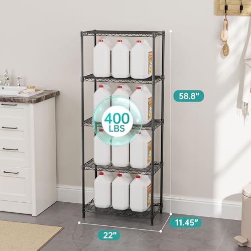 SINGAYE Shelf Closet Wire Shelving：Adjustable Metal Unit for Laundry Room Organization Bathroom Kitchen Home Storage Small Pantry Rack Shelves - color: Black, size: 5Tier-11.45"Dx22"Wx58.8"H