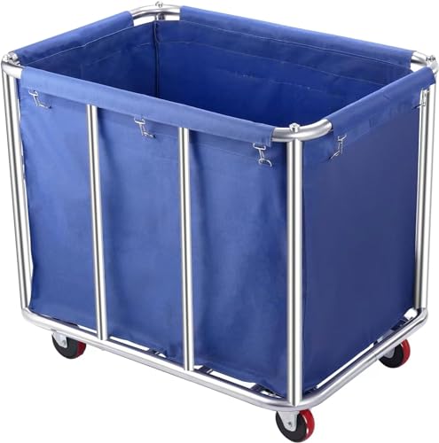 Commercial Laundry Cart with Wheels, 470L Large Capacity Heavy Duty Stainless Laundry Basket,Laundry Sorter for Clothes Storage,400 lbs Load (Blue) - color: Blue