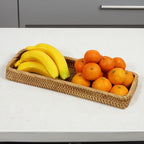 Rattan Bathroom Tray Countertop, Wicker Toilet Tank Basket, Decorative Bathroom Vanity Tray for Decor Coffee Table - size: 16.2" x 6" x 1.8"