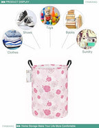 FANKANG Storage Basket, Nursery Hamper Canvas Laundry Basket Foldable with Waterproof PE Coating Large Storage Baskets for Kids Boys and Girls, Office, Bedroom, Clothes,Toys(Pink roses) - color: Pink roses