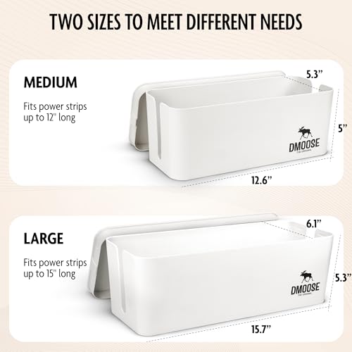 DMoose Cable Management Box - 2 Pack Medium & Large Cord Organizer for Desk & Floor - Cable Organizer Box for Child & Pet - Cable Box Hider for Tidy Office & Home, Power Strip Cover (White, Pack of 2) - color: Pack of 2 - White