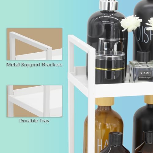 2-Tier Countertop Organizer for Bathroom – Cosmetic Organizer Rack and Storage Shelf for Bedrooms, Offices, Kitchen Counters, and Under Sinks (White) - color: 2-tier-white-pp01
