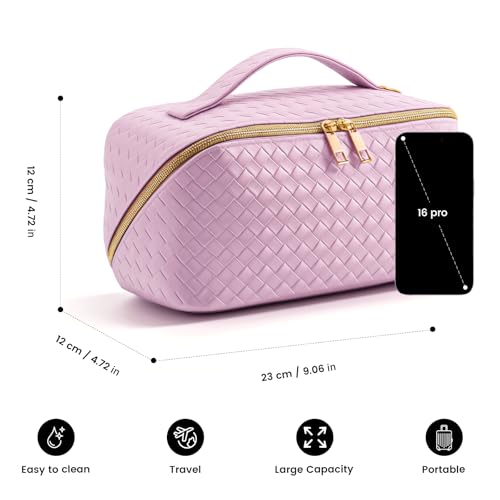 Women's Travel PU Leather Cosmetic Organizer - Large Capacity Toiletry Storage Solution - color: Purple