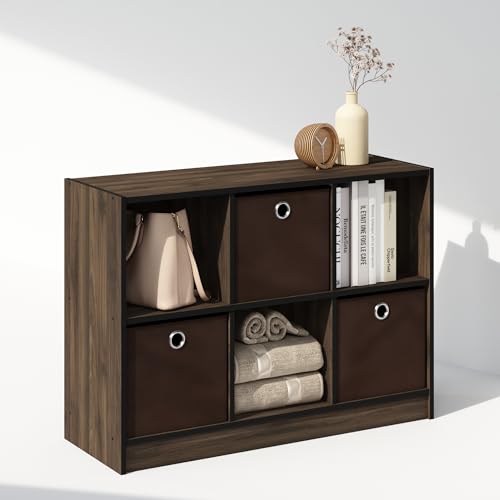 Furinno Cubic Closet Organizers and Storage, 6-Cube Closet Organizer with Bins, Open Shelf Storage, for Wardrobe, Bedroom, Living Room, Columbia Walnut - color: Columbia Walnut/Dark Brown