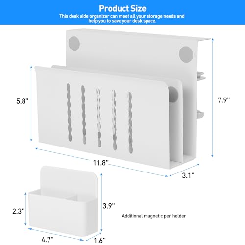 MAXECHO Desk Side Storage, Under Desk Laptop Mount, Table Side Hanging File Organizer, No Drill Clamp On Cable Management Tray, Laptop Holder with Magnetic Pen Holder for Office and Home, Load 22 Lbs - color: White, size: Double-deck with Pen Holder