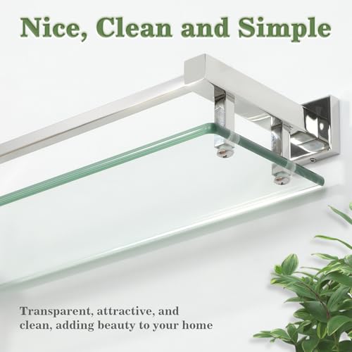 Alise Glass Shelf for Bathroom 20 inch, Polished Chrome Glass Floating Shelves, Stainless Steel Glass Bathroom Shelves Wall Mounted - color: Polished Chrome, size: 20 Inch
