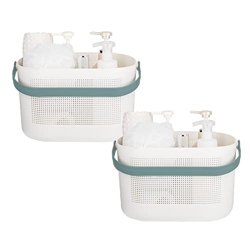 UUJOLY Plastic Storage Baskets with Handles, Shower Caddy Shelf Organizers Basket for Bathroom, Kitchen, Dorm Room, Green, 2 Pack - color: Green, size: 2 Pack