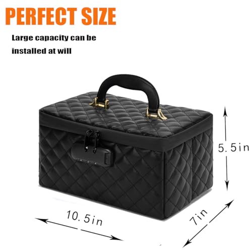 KaAutoler Portable makeup box with Lock, Large Capacity Travel Makeup Case Organizer, Makeup Bags for Girls Traveling With Handle and Divider Makeup Bag (Black) - color: Black