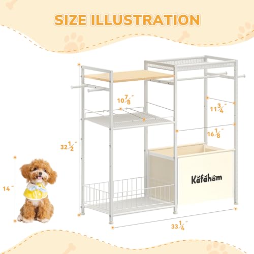 KAFAHOM Dog Toy Basket with Collar Leash Holder Hooks, Large Pet Bin, Dog Toy Box for Living Room Area, Cat Stuff Storage Organizer with Cabinet and Can Dispenser, Great Gifts for Pet Lovers - style: Collar Bar Shelf