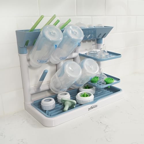 Dr. Brown's Baby Bottle Drying Tower, Stand-Up Countertop Drying Rack with Organized Storage for Baby Essentials, Space Saving Vertical Rack, Blue/White - color: Blue/White