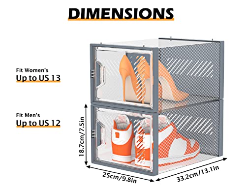 SIMPDIY Shoe Storage, 12 Pack X-Large Shoe Organizer for Closet, Shoe Boxes Clear Plastic Stackable Shoe Storage Boxes for Size 13 - color: Grey