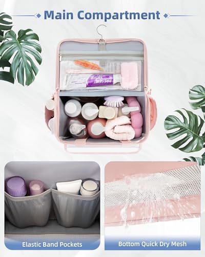 Marscamd Hanging Shower Caddy Organizer Bag for Travel with Hanging Hook, Quick Dry Mesh Bathroom Caddy Toiletry Bag with Handle for College, Dorm, Gym, Camping, Pink - color: Pink