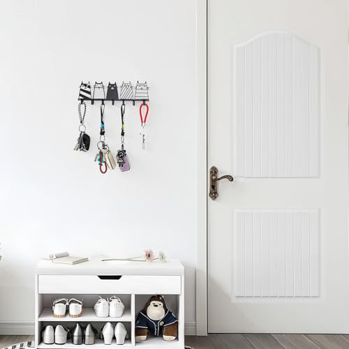 Key Holder Wall Mounted with Screws and Anchors, Black Multifunctional Key Hanger with 7 Hooks, Entryway Front Door Kitchen Hallway Garage Office - color: 5 Cats Black
