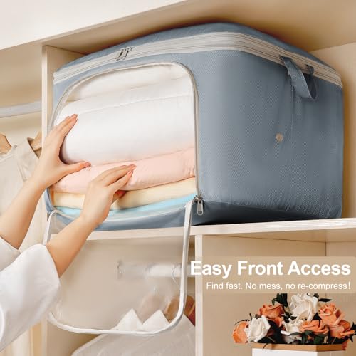 Comforter Storage Bag - 130L Blanket Storage Bags Front-opening Ultra Space Saving Self Compression Organizer, Washable Compression Bags for Storage Comforter Blanket, 1 Pack, Grey - color: Gery, size: 1 Pack - 3-Layer