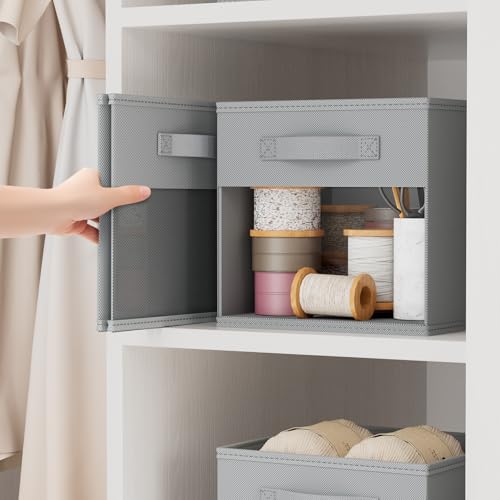 DIMJ Storage Cubes, Cube Storage Bin, 10 Pack Foldable Storage Cubes with Window, Closet Storage Bins with Handle, 11x 11 inch Storage Box for Clothes, Toys, Books (Grey) - color: Gray, size: 10.6 Inch.- 10 Pack