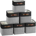 FinishingBo Cube Storage Baskets 6 Pack, 11x11 inch Cube Storage Bins with Leather Handles for Shelf Closet (Black/ Gray) - color: Black/ Gray