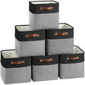 FinishingBo Cube Storage Baskets 6 Pack, 11x11 inch Cube Storage Bins with Leather Handles for Shelf Closet (Black/ Gray) - color: Black/ Gray
