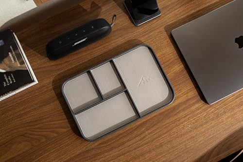 MUUJEE Leather Catchall Multitray (Design 2) - 11.65 x 7.75 x 0.8, Mountain Design Embossed Minimalist Wallet Tray for Men, Thoughtful Husband Gift, Desk EDC Organizer for Watch Keys Glasses, Gray - color: Gray