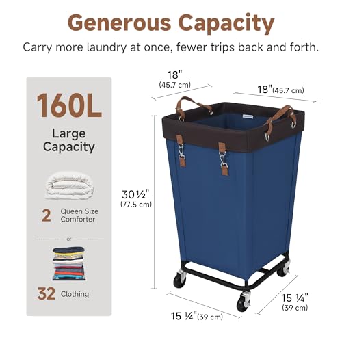 StorageWorks 160L Laundry Basket with Wheels, Large Rolling Hampers for Clothing Organizer, Dirty Clothes Basket for Hotel, Home, Closet, Dorm, Blue - color: Blue, size: 160L