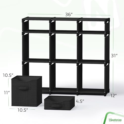 Cube Storage Organizer with Storage Bins Included - The Perfect Closet Organizers and Storage Solution. Includes 9 Storage Cubes, Great For Toy Storage, Closet Storage, Clothes Storage (Black) - color: Black, size: 9 Storage Cubes