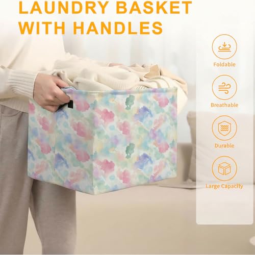 56L Watercolor Laundry Basket Clothes Hamper with Handles,Foldable Blanket Storage Large Laundry Hamper with Waterproof PE,Toy Storage Bin Organizer,Cube Clothes Organizer,Home Decor - color: Watercolor