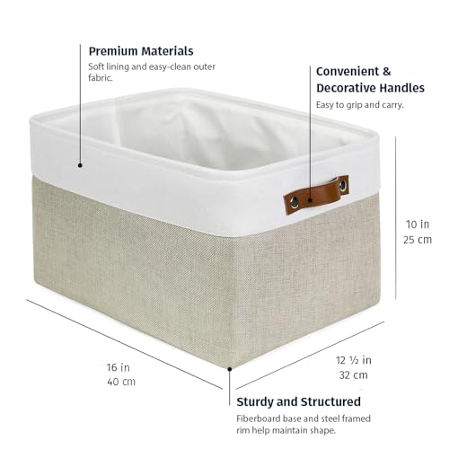 OrganiHaus Extra Large Fabric Storage Baskets for Shelves 3 Pack, 16x13in Closet Storage Bins, Canvas Baskets for Organizing, Linen Closet Organizers, Cloth Basket, Beige/Off-White - color: Beige / Off-White, size: Extra Large - 3pc