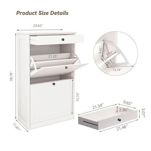 FTZxHKLX Shoe Cabinet with 2 Flip Drawers, Slim Freestanding Hidden Shoe Organizer with Drawer, Pet-Proof Shoe Storage Cabinet for Entryway Living Room Behind The Door, White - color: White, size: 1pcs