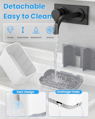 Toothbrush and Toothpaste Holders for Bathrooms Countertop - Detachable 5 Slots Kids Electric Toothbrush Holders Set Wall Mounted with Removable Dividers for Bathroom Decor and Accessories Organizer - color: Whitegrey