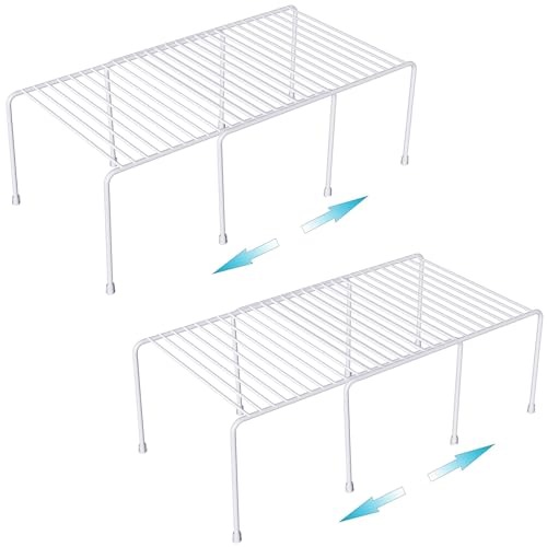 Orgneas Expandable Cabinet Shelf Organizer, Rustproof Metal Shelf Riser Kitchen Counter Storage Organizer Rack for Fridge, Cabinet, Pantry and Bathroom with Scratch Resistant Feet, 2 Sets - color: Expandable 2 Sets