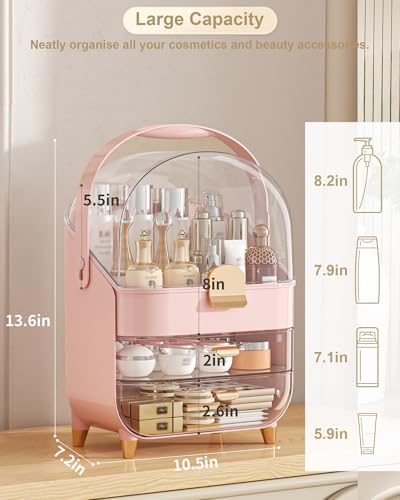 Anylady Makeup Organizer Countertop, Skincare Holder Bathroom Counter Organizer, Storage Box Cosmetic Display Cases, Teen Girl Gifts Make up Organizers for Vanity, Dresser - color: Pink