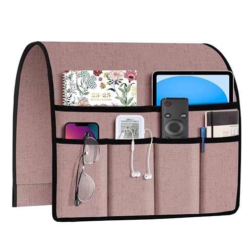 Joywell Armrest Organizer Remote Holder for Recliner Armchair Caddy Couch Sofa Arm Chair Caddie with 6 Pocket Storage for Magazine, Phone, iPad,Pink - color: Pink, size: 19'' x 35''