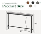SUPERJARE 5.7 Inch Console Table with Outlet, Sofa Table, Behind Couch Table, 5.7 x 39.4 x 29.7 Inches, Metal Frame, Charging Station, Charcoal Gray - color: Charcoal Gray, size: 5.7''D x 39.4''W x 29.7''H