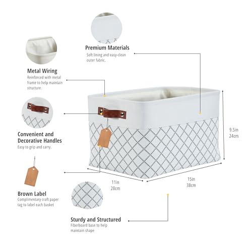 DECOMOMO White Storage Bins Fabric Storage Baskets for Shelves, Linen Closet Organization Toys Nursery (White Check, Large - 3 Pack) - color: Check White, size: Large/3P