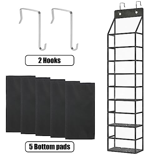 5-Shelf Over The Door Pantry Organizer with Clear Pockets, Heavy Duty Hanging Storage for Closet, Bedroom, Bathroom, and Nursery (Black, Holds up to 28 lbs) - color: Black