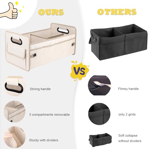 JiatuA Car Trunk Organizer, Car Organizers and Storage Collapsible Multi Compartment Container Box, Adjustable Car Accessories for SUV Sedan Truck, Standard Size, Beige - color: Beige, size: Standard