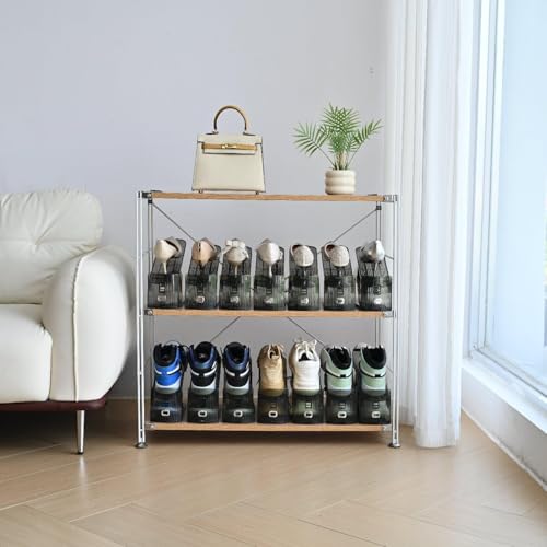 Shoe Slots Organizer, Clear Shoe Stacker, Adjustable Level Shoe Rack,Storage Space Saver for Sneakers Display (Grey Transparent, 12Pack) - color: Grey Transparent, size: 12Pack