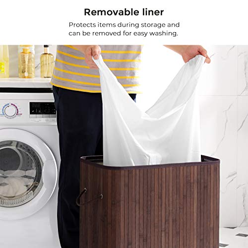SONGMICS Laundry Hamper with Lid, Bamboo Launry Basket with Handles, Foldable Storage Basket for Laundry Room, Bedroom, 100L, Brown ULCB063K02 - color: Chestnut Brown, size: 100 L