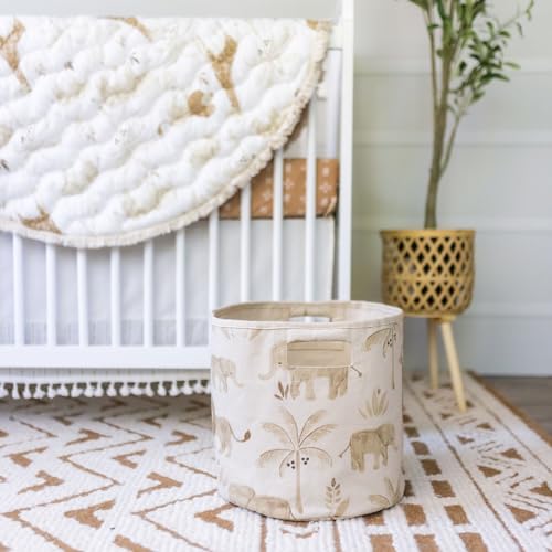 Crane Baby Fabric Round Nursery Storage Basket, Toy Storage, Safari Animal, 13"x12", Toy Basket, Baby Storage Organizer, Toy Organizers and Storage Bins, Baby Organizers and Storage, Toy Bins - size: 13 x 12 Inches, style: Safari Animals